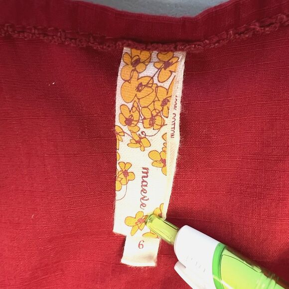 Maeve Anthropologie Size 6 Red Smocked Empire Dress Cotton Lined - Picture 3 of 12